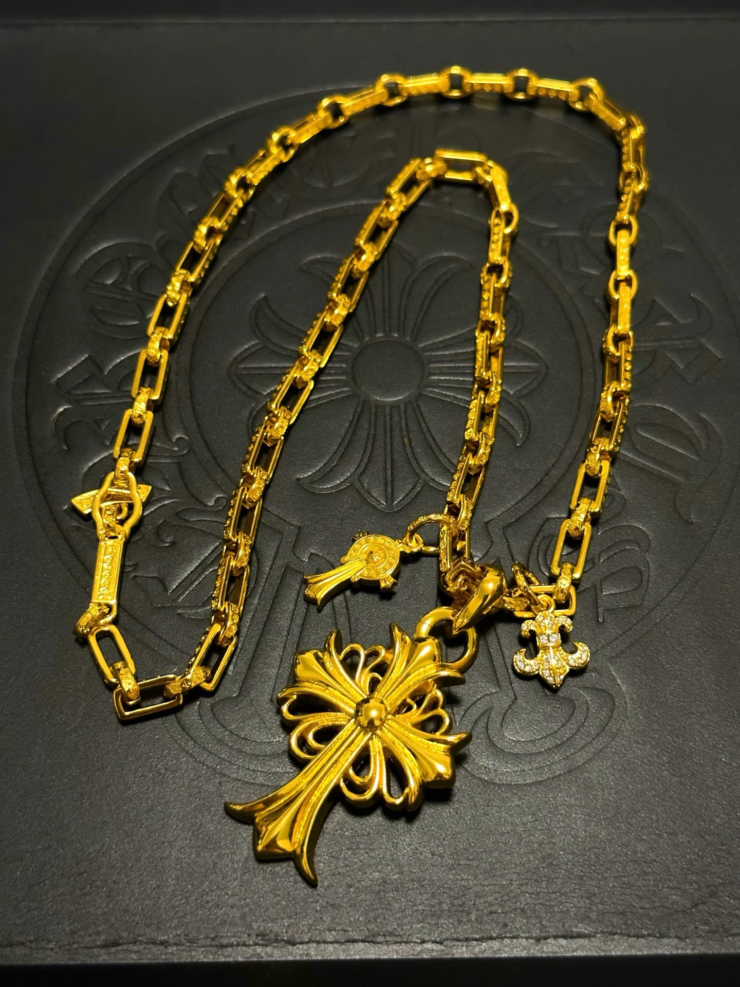 Chrome Hearts Gold-Plated Cross Pendant Necklace